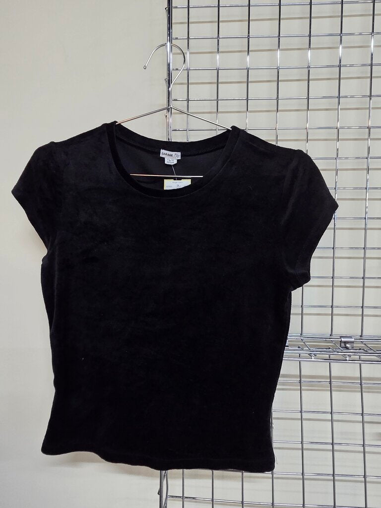 Black Velvet Scoop Neck Short Sleeve Shirt