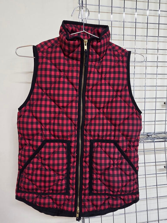 J.Crew Red & Black Checkered Quilted Vest XXS