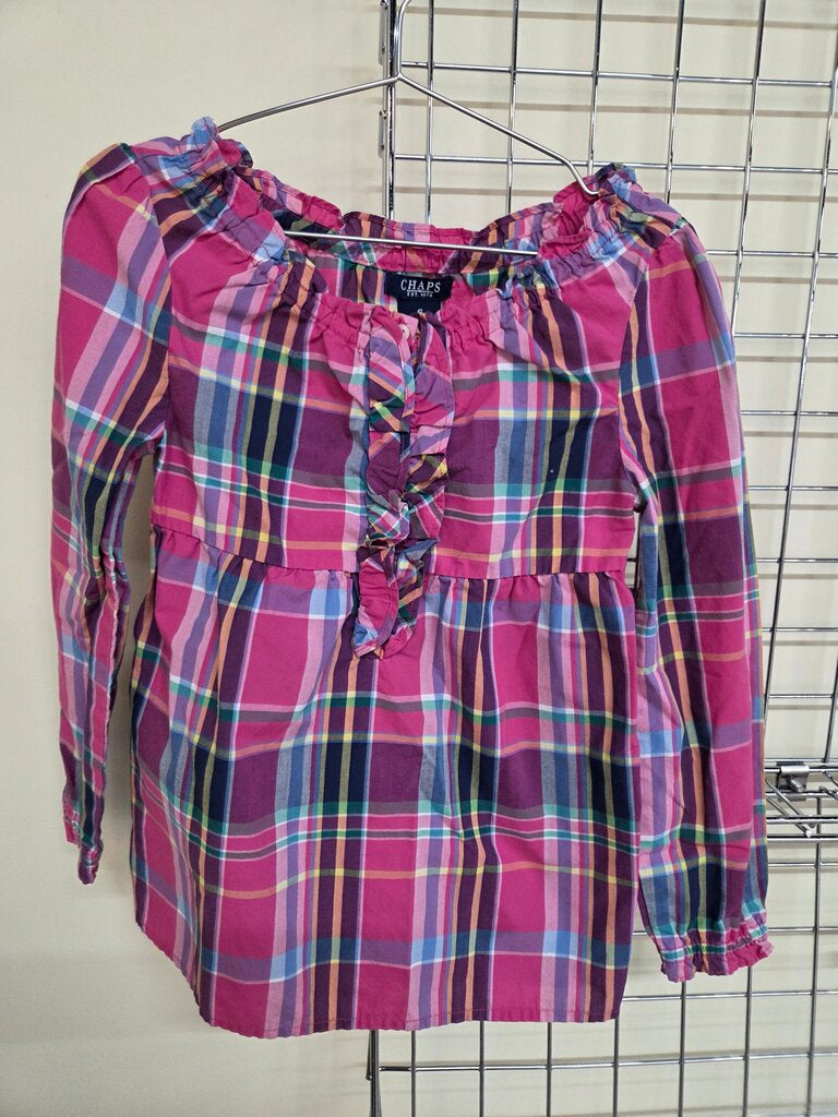 Girls Chaps Pink Plaid Long Sleeve Top