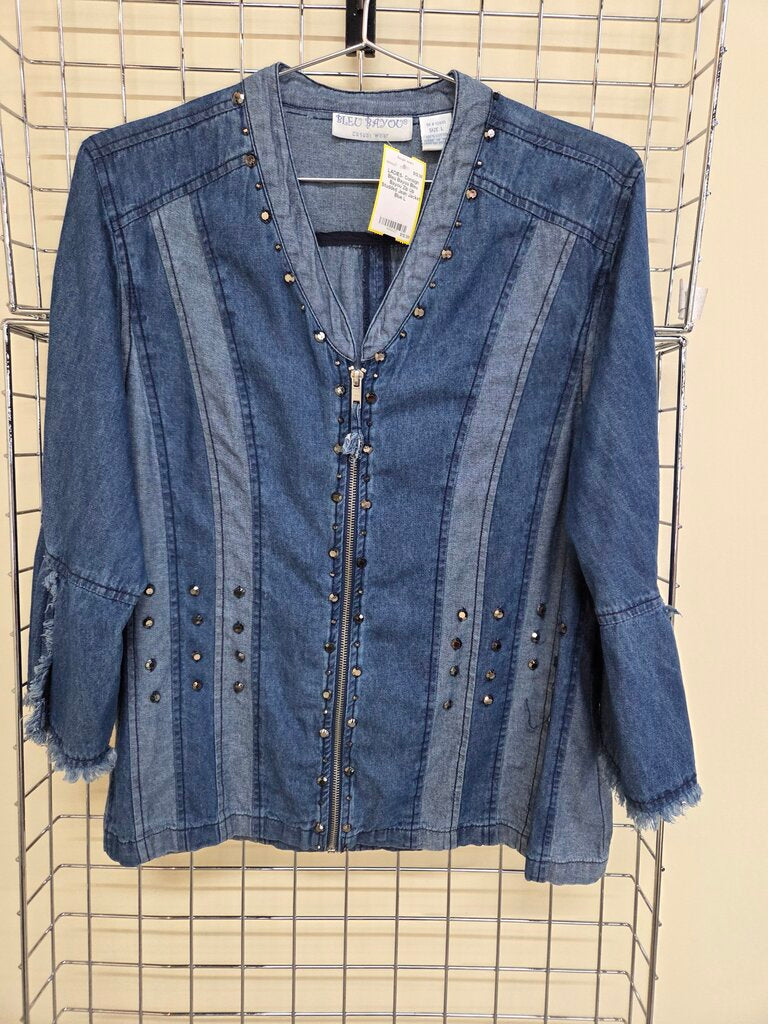 Bleu Bayou Zip Up Studded Jean Jacket sz L