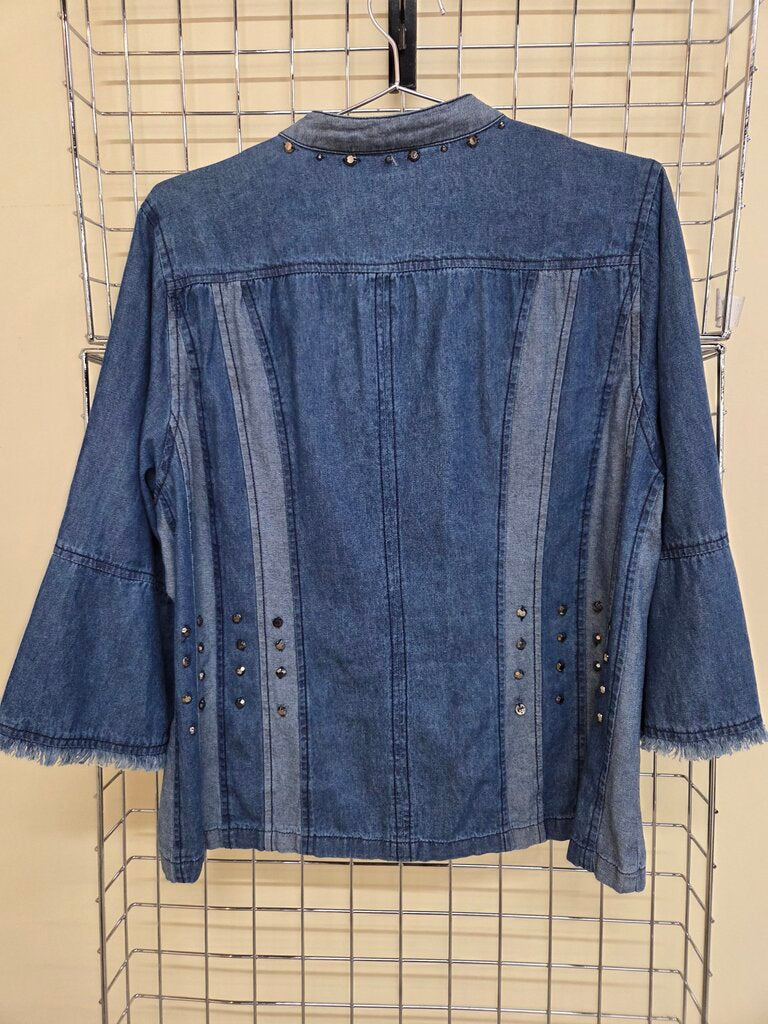 Bleu Bayou Zip Up Studded Jean Jacket sz L