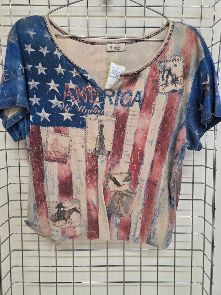 Cactus Patriotic Bedazzled T Shirt