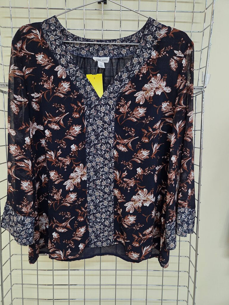 Tribal Jeans V Neck Long Sleeve Shirt sz L