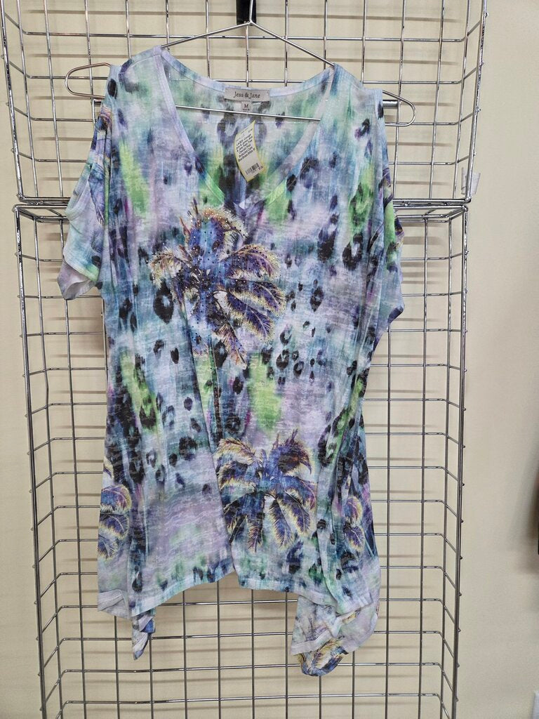 Jess & Jane Palm Tree Cheetah Print Bedazzled Cami