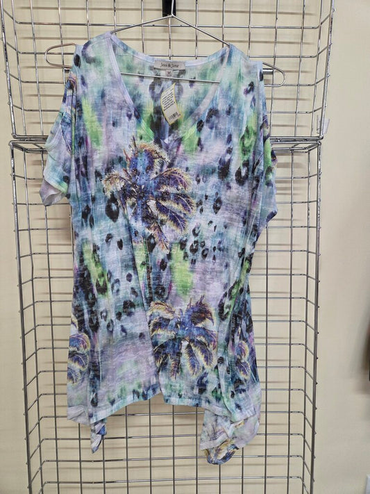 Jess & Jane Palm Tree Cheetah Print Bedazzled Cami