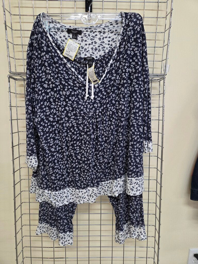 Simply Vera Wang Floral Pajama Set, Long Sleeve, Long Pant sz L