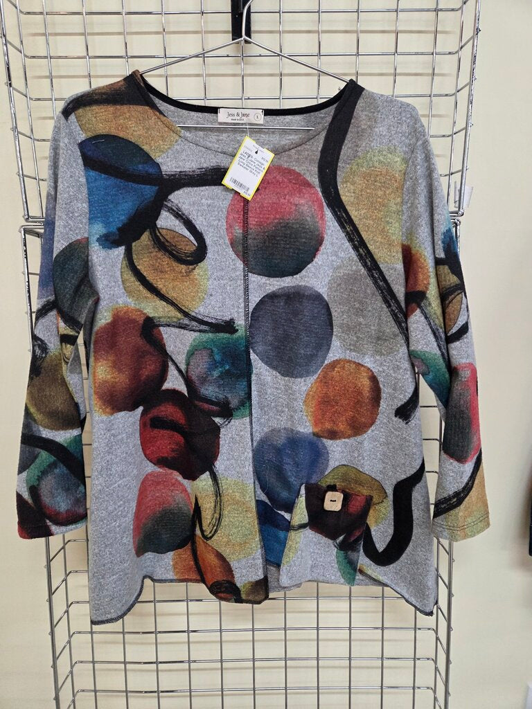 Jess & Jane Cirlce Pattern Long Sleeve Knit Sweater