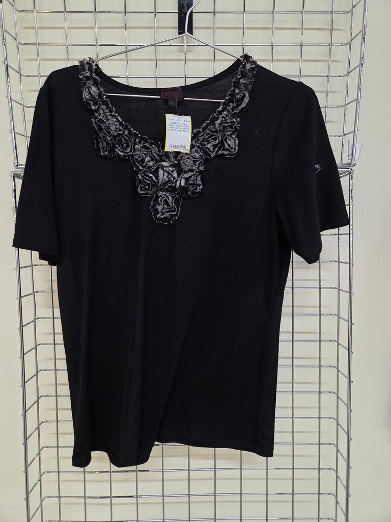 Color Works Feathered Collar T Shirt