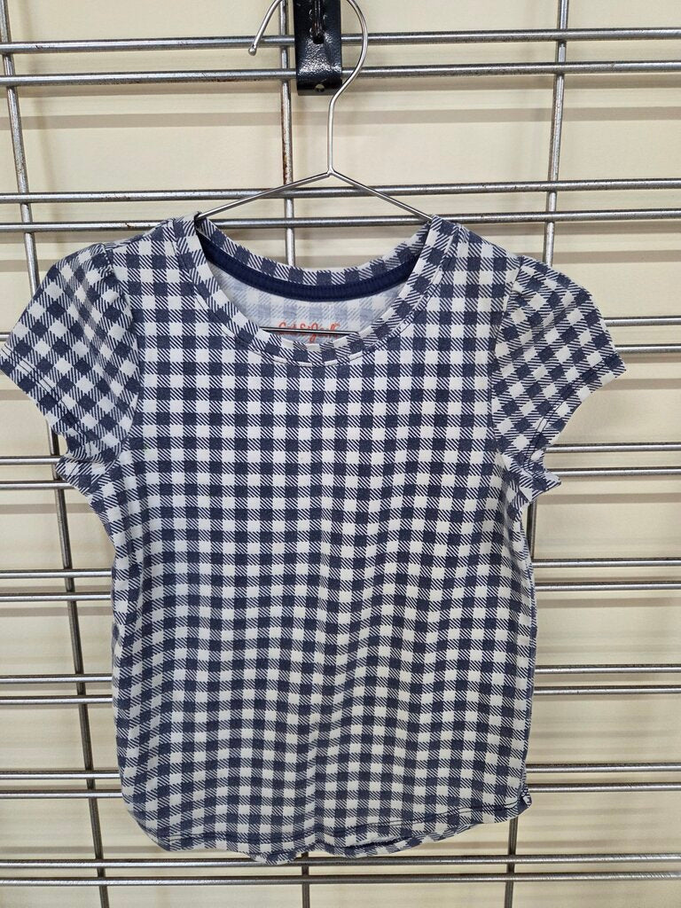 Girls navy & white checkered short sleeve tee shirt