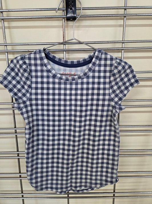 Girls navy & white checkered short sleeve tee shirt