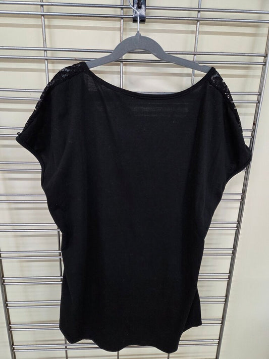 Ladies Laced Cap Sleeve Knit T shirt Top sz L