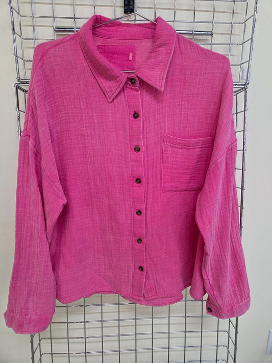 Long Sleeve Chambray Button Up 1 pocket Oversized Top sz M