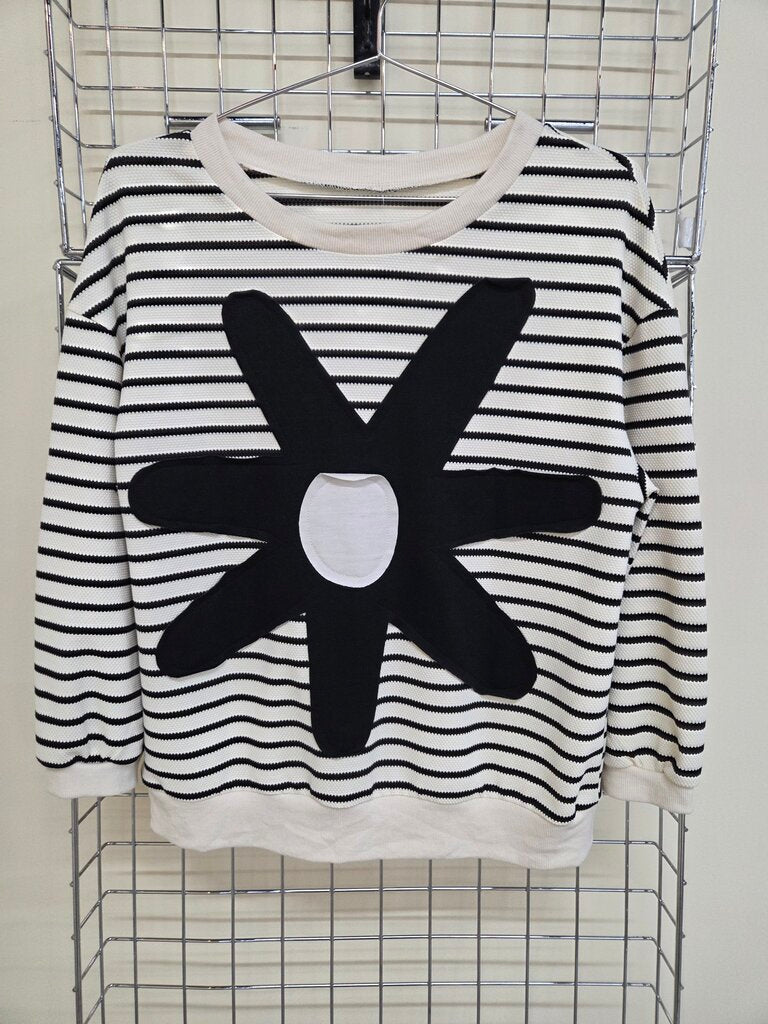 Striped Pullover with Flower Design waffle knit sz S