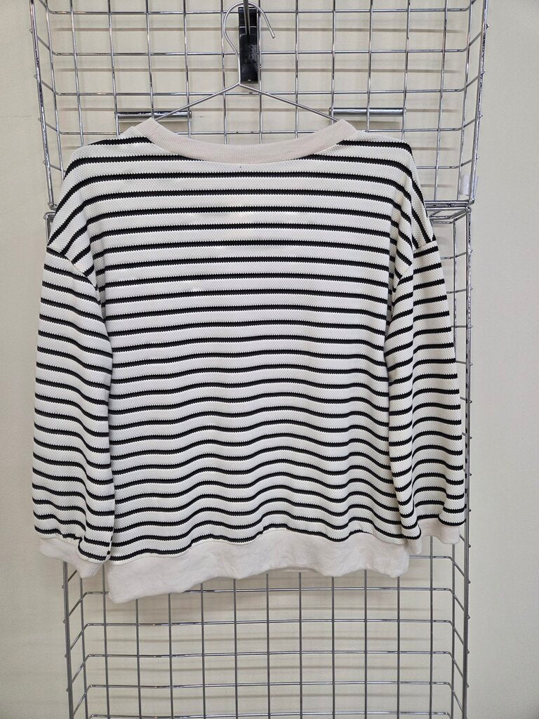 Striped Pullover with Flower Design waffle knit sz S