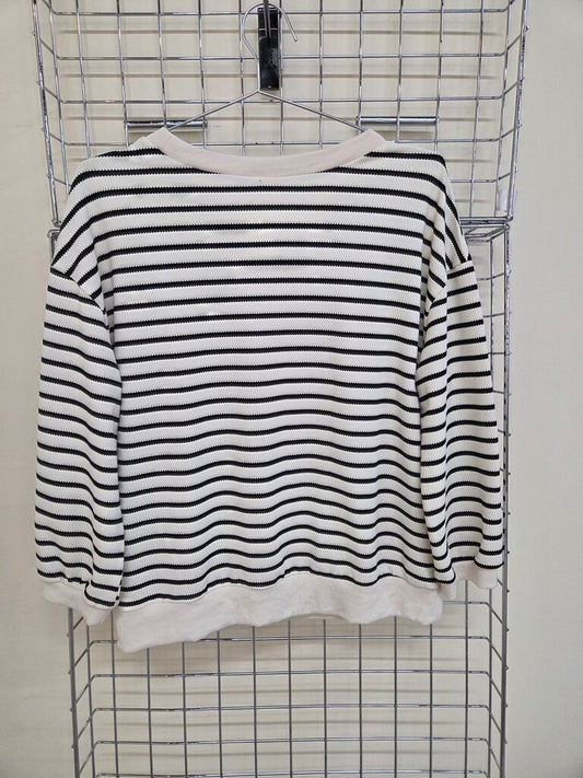 Striped Pullover with Flower Design waffle knit sz S