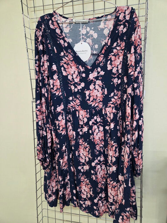 RustyDusty Navy & Pink Floral Boho Dress 2XL