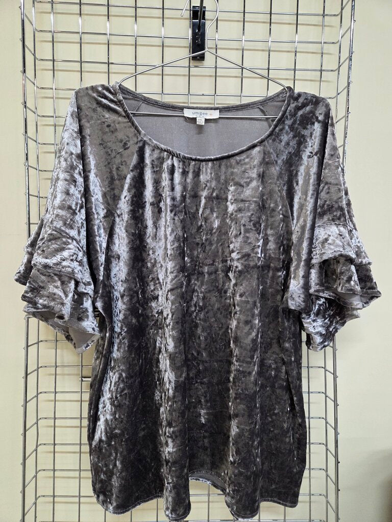 Umgee Grey Velvet Bell Short Sleeve Shirt 2XL