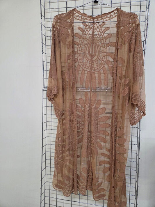 Ladies Tan Lace Kimono