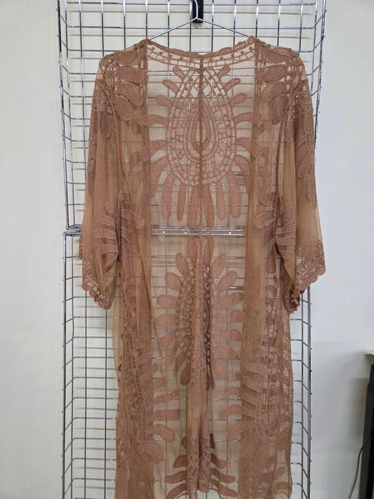 Ladies Tan Lace Kimono