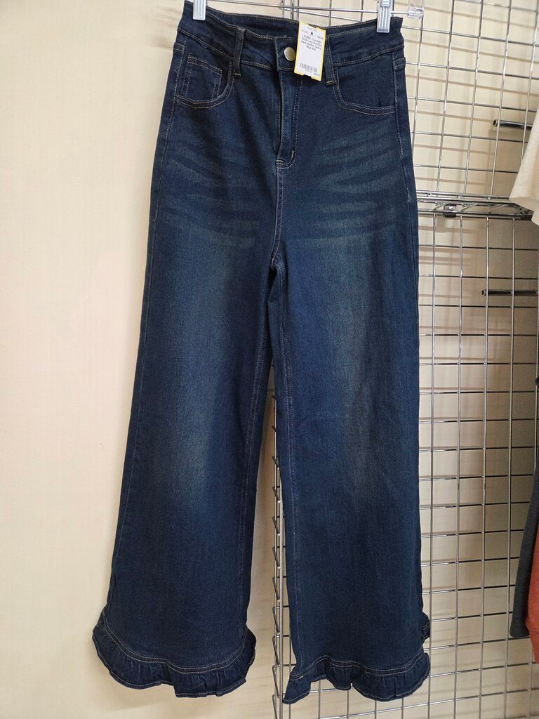 Wide Leg Ruffled Hem Denim Jeans 4/6