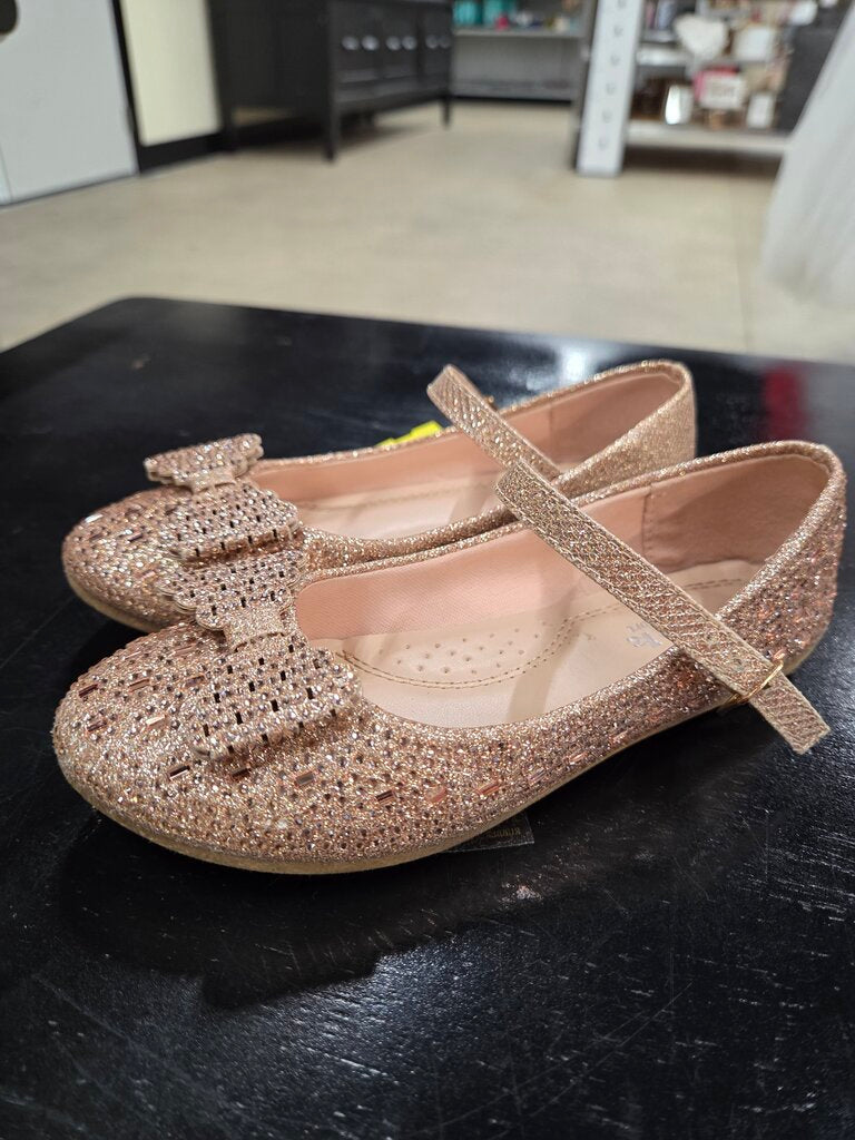 Girls 'Link' Sparkly Metallic Ballerina Flats Sz 1