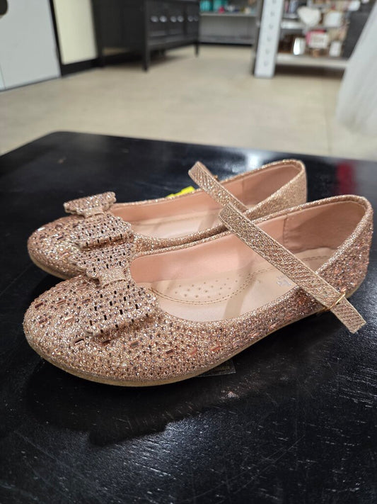 Girls 'Link' Sparkly Metallic Ballerina Flats Sz 1