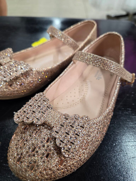 Girls 'Link' Sparkly Metallic Ballerina Flats Sz 1