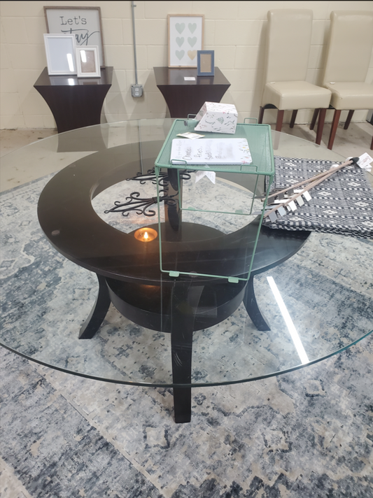 Glass Top Wooden Base Dining Room Table