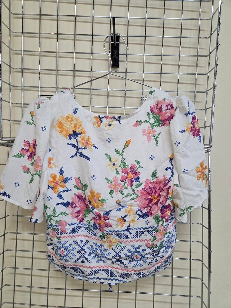 'Lalavon' S/S Fashion Wrap Print Top w/Ties Sz S
