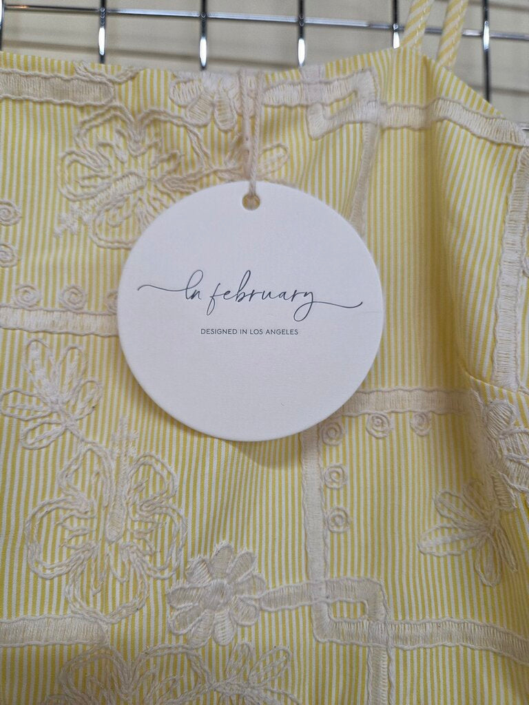 Like New 'in february' high bodice Summer Dress w/ Embroidered Flowers on Bodice sz S