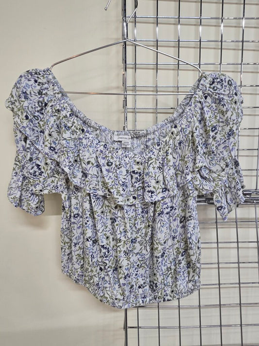 American Eagle Peasant Style Summer Top w/ Elastic ruffled Sleeves & Elastic Bottom XS