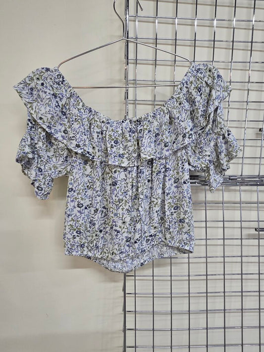 American Eagle Peasant Style Summer Top w/ Elastic ruffled Sleeves & Elastic Bottom XS