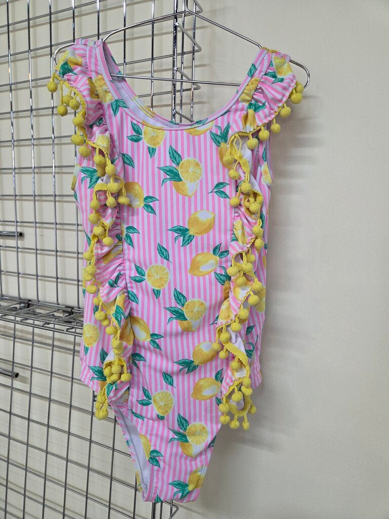 Girls Pink & White Striped Lemon 1 Piece Bathing Suit