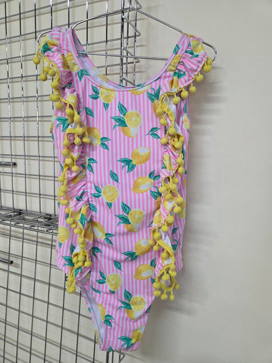 Girls Pink & White Striped Lemon 1 Piece Bathing Suit