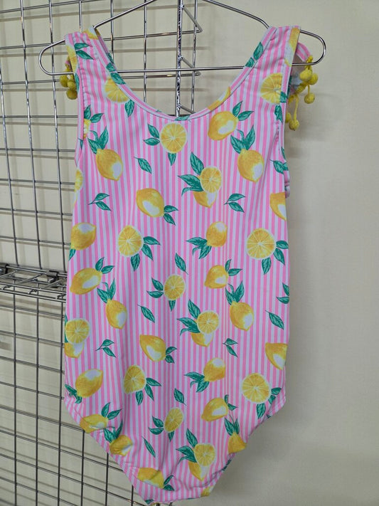 Girls Pink & White Striped Lemon 1 Piece Bathing Suit