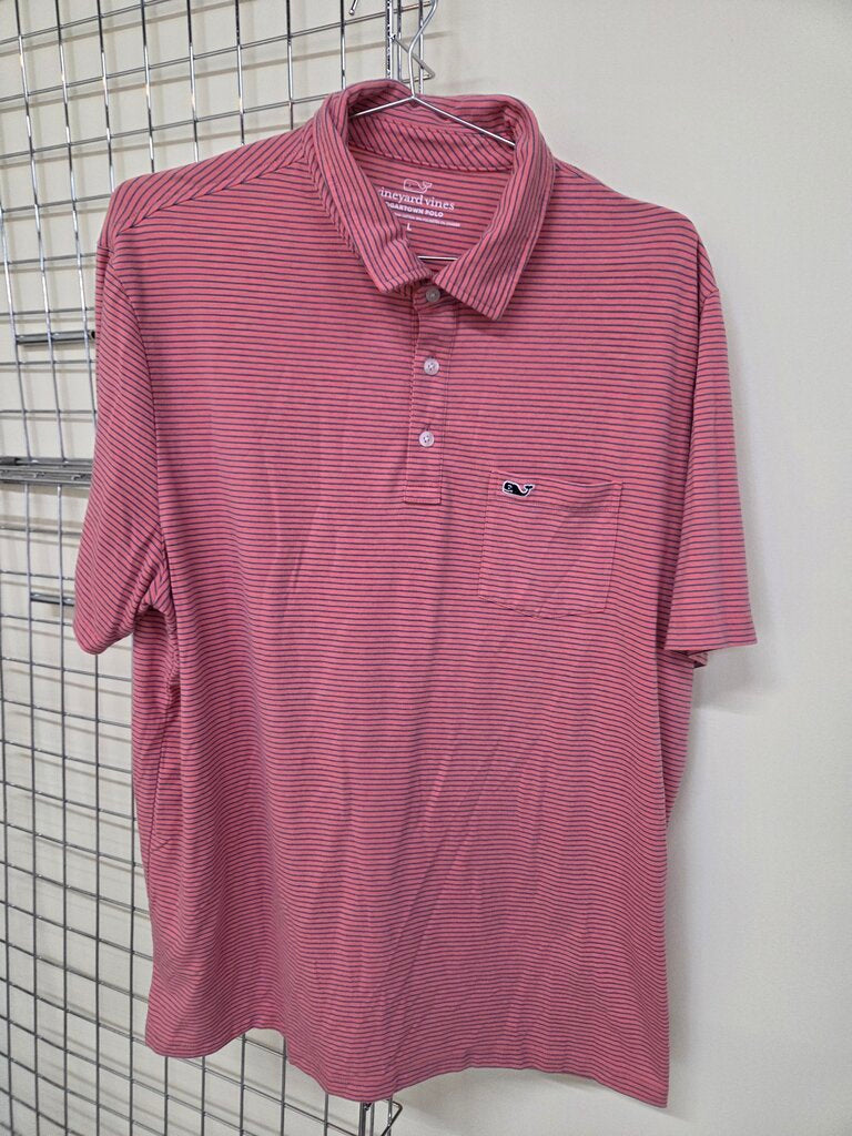Mens Vineyard Vines Pink Striped Short Sleeve Polo sz L
