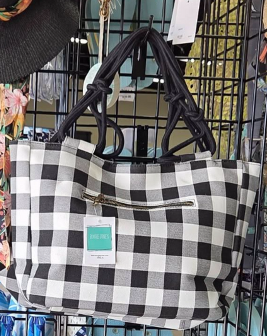 Rope Black /White Buffalo Print 'Farmhouse' Tote Bag