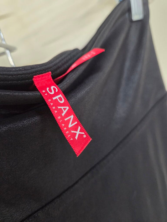 Women Black faux leather leggings by Spanx