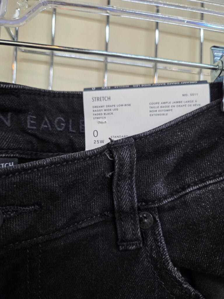Womens American Eagle Dreamy Drape Baggy Wide Leg Black Jeans