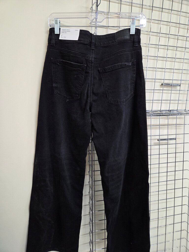 Womens American Eagle Dreamy Drape Baggy Wide Leg Black Jeans