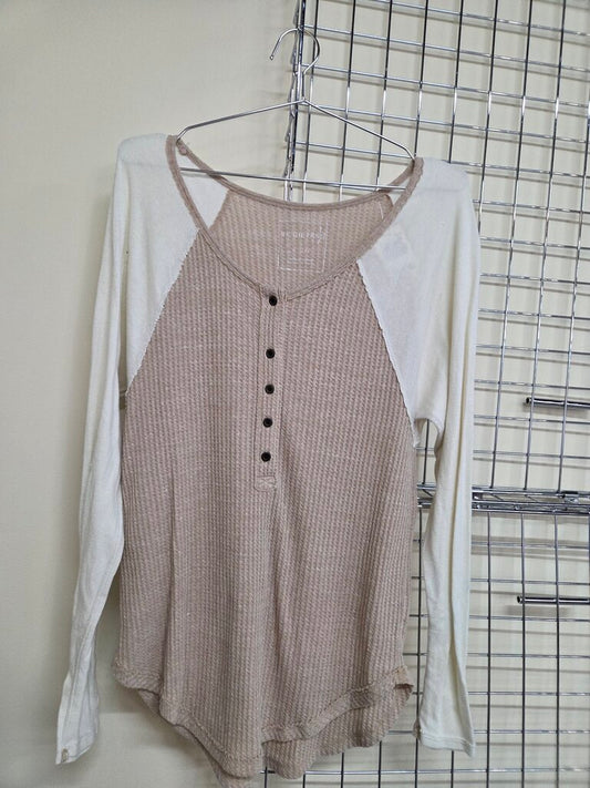 We The Free (Free People) Colorblock Waffle Knit Henley Shirt sz S