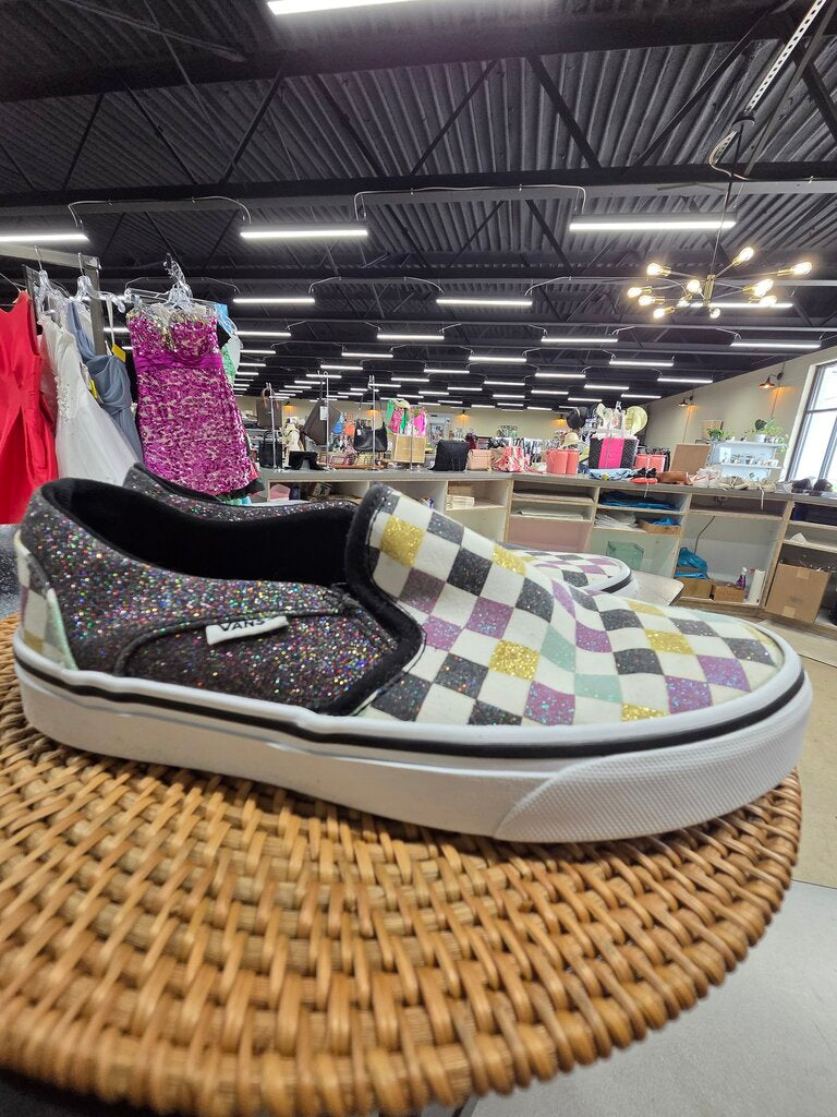 Womens VANS Glitter checkerboard slip on skate shoes