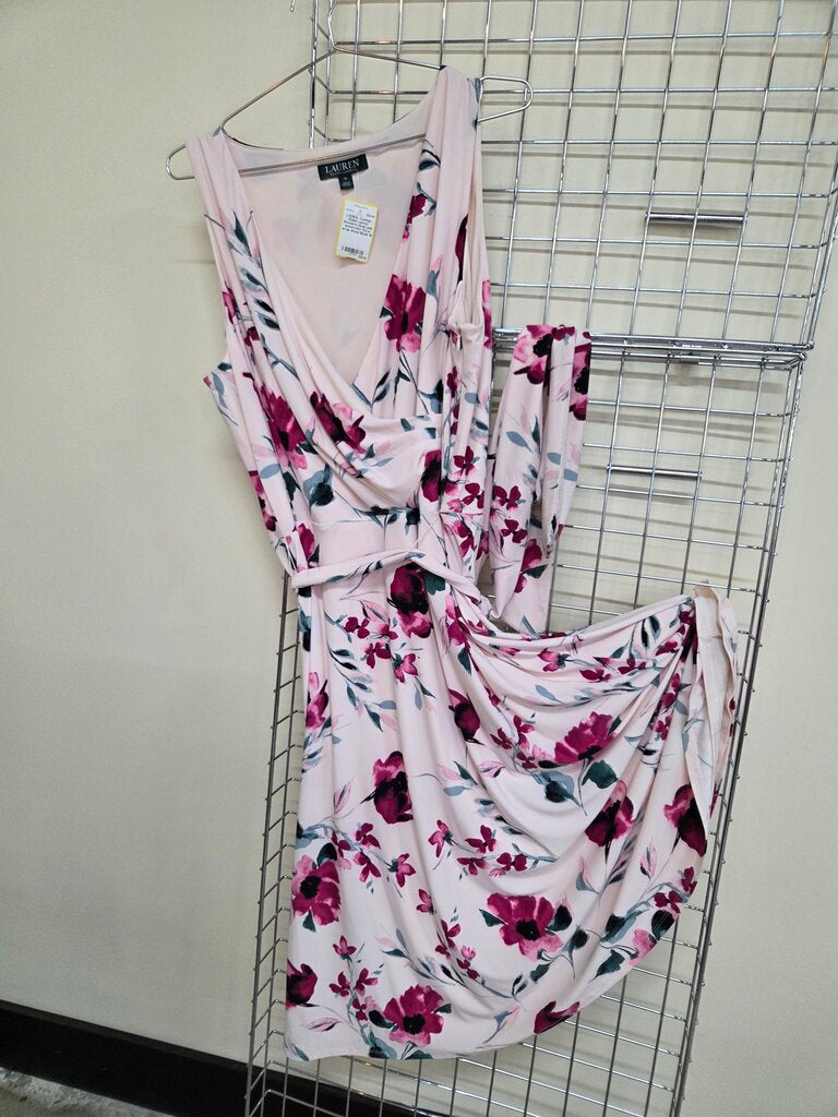 Ralph Lauren blush pink watercolor floral wrap dress sz 16