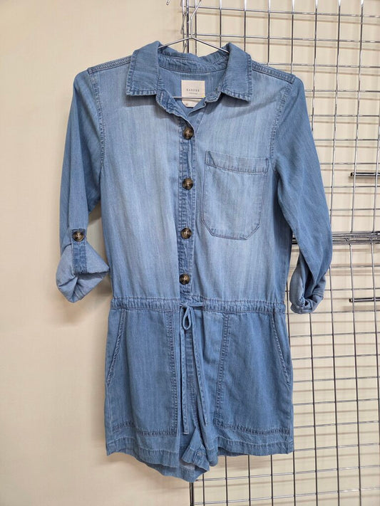 Women's light wash denim button up Blue Jean romper VNT