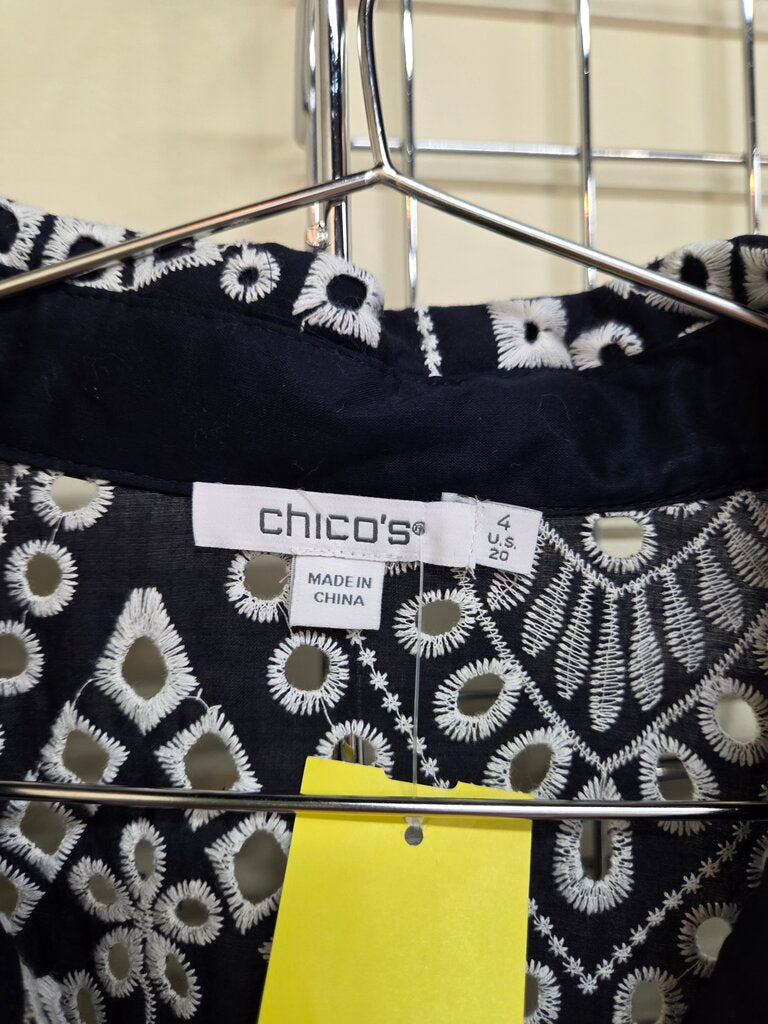 Women's Chico Navy Blue embroidered eyelet button down shirt sz 20