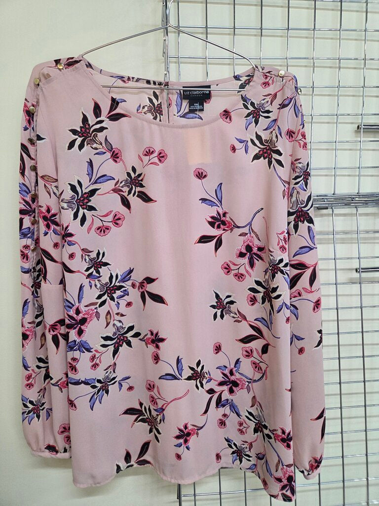 Women's Liz Claiborne blush pink floral button up sleeve blouse 2X