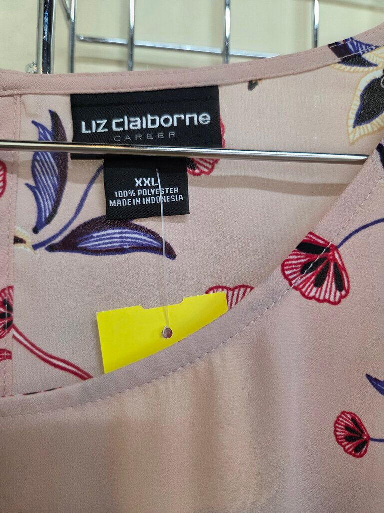 Women's Liz Claiborne blush pink floral button up sleeve blouse 2X