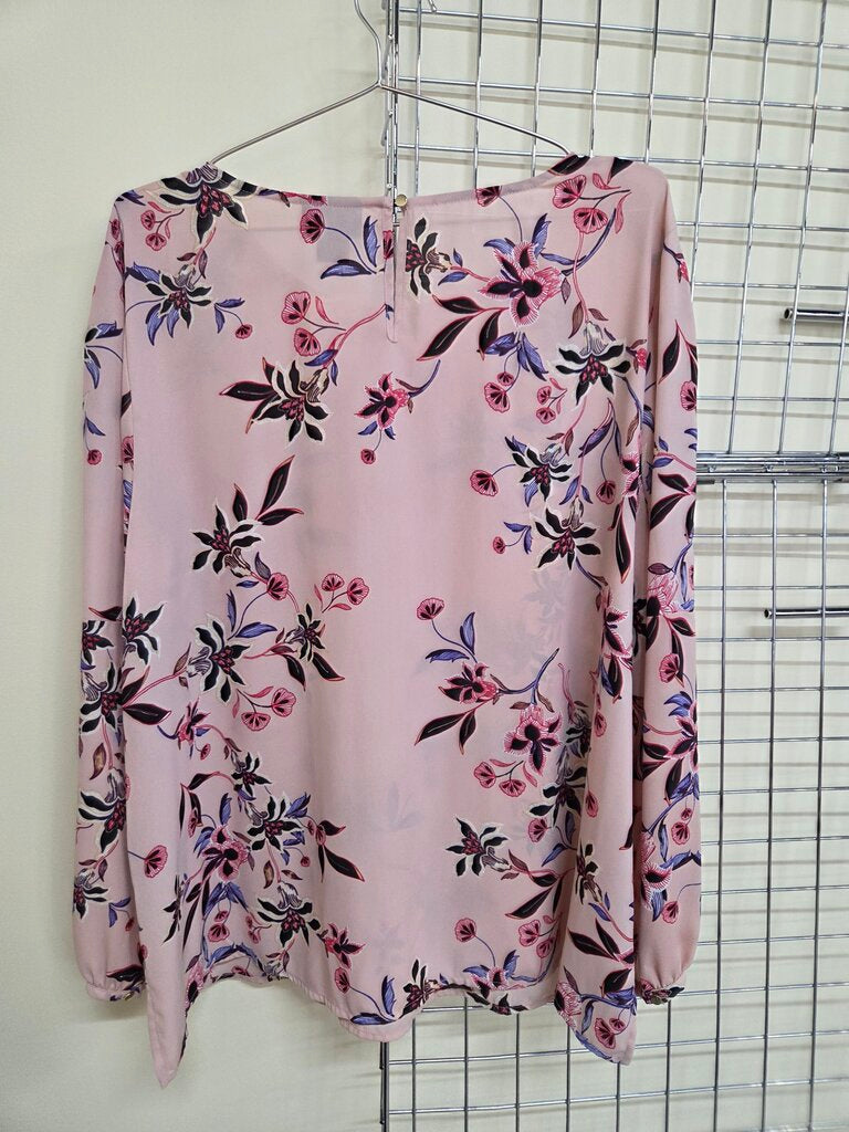Women's Liz Claiborne blush pink floral button up sleeve blouse 2X