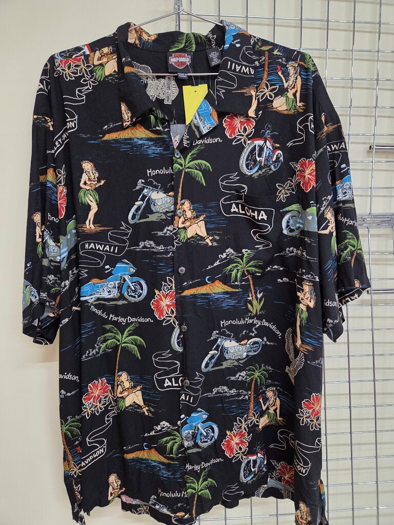 Mens Harley Davidson Honolulu Hawaii tropical button down shirt VNT
