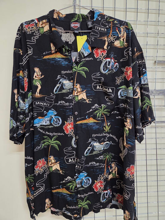 Mens Harley Davidson Honolulu Hawaii tropical button down shirt 3XL